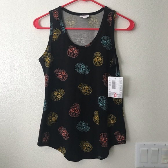 Lularoe Sugar Skull Print Black Tank Top NWT Sz S - Picture 1 of 6